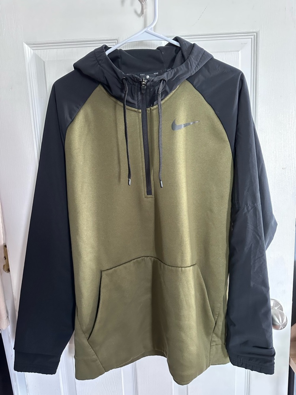 Nike Olive Green and Black Half-Zip Hooded Pullover